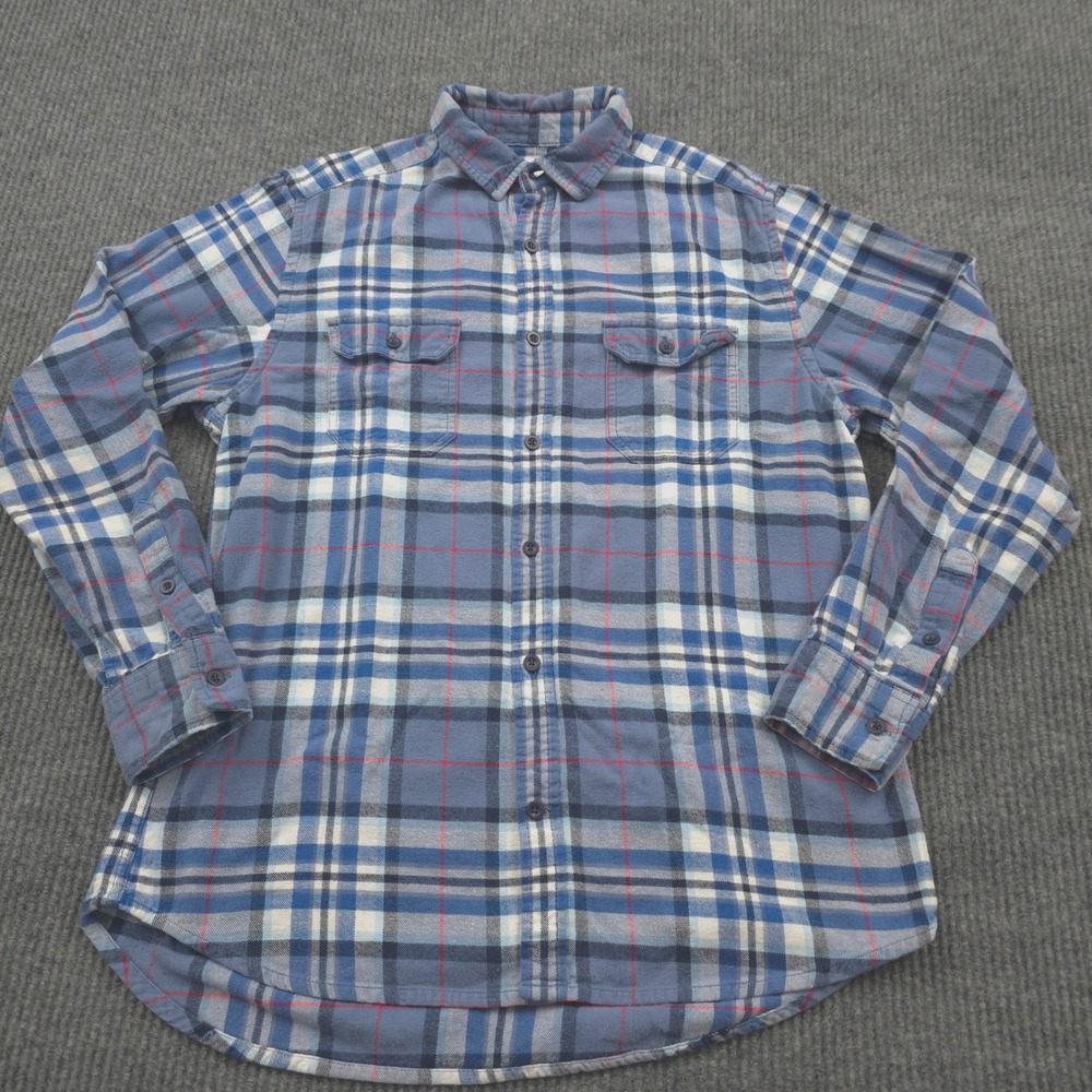 Old Navy Flannel Shirt Mens L Blue Plaid Cotton Grunge Workwear Lumberjack